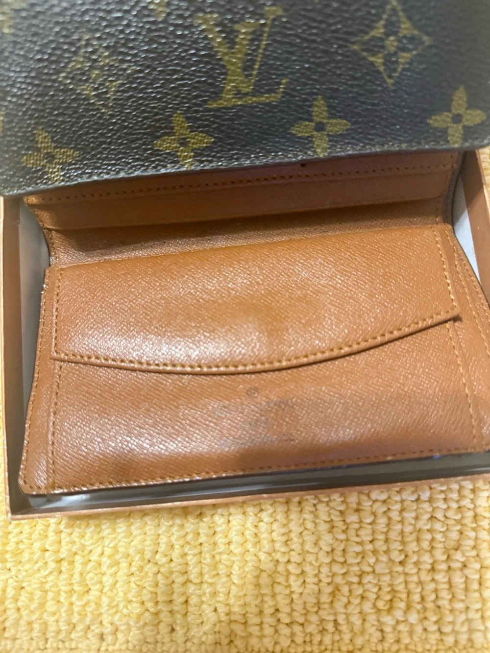 Brown / beige Monogram Flap Wallet with Gold Snap